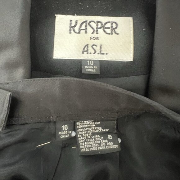 Kasper ASL Polyester Rayon Tuxedo VTG Skirt Suit 10 Black Double Breasted 2PC - Picture 12 of 12